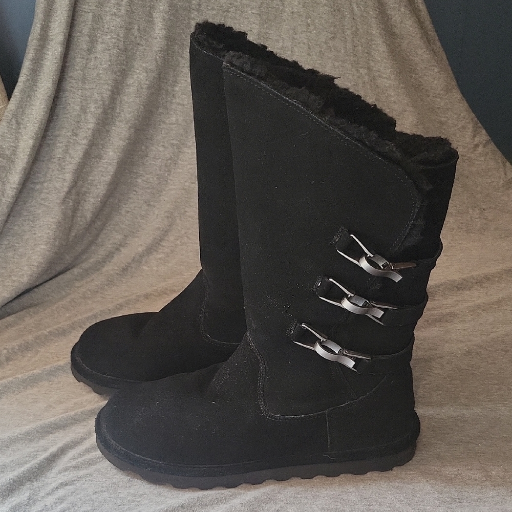 Bear Paw Black Faux-Shearling Winter Boots - Women's